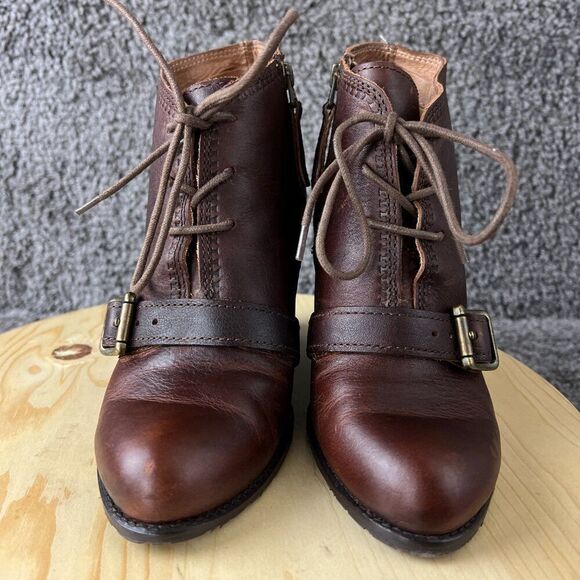 Fossil Wedge Heel Boots Womens 8.5 Brown Leather Ankle Booties Lace Up Shoes - Picture 3 of 10